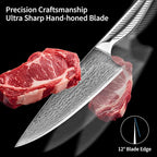 NANFANG BROTHERS® 7 Pieces Damascus Kitchen Knife Set, High Carbon Stainless Steel Damascus Steel Chef Knife Set, Stainless Steel Ergonomic Handle for Chef, Knife Block Set for Chopping NF