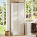70.8" Tall Farmhouse Kitchen Pantry Cabinet with Doors, Modular Storage Cabinet with 4-Tier Adjustable Shelves, White, Wooden Hutch for Kitchen, Living Room, Set of 2