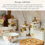 MACKENZIE-CHILDS Enamel Canister, Kitchen Storage Container with Lid, Medium, Wild Rose White