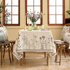 ISAENNE Designer Off White Linen Table Cloth for Rectangle Table,Floral Elegant Tablecloth,Stain Resistant Vintage Decor Tablecloths for Dining Thanksgiving Kitchen,55"*79"-Serenity G