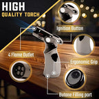 Whiskey Smoker Kit | Cocktail Smoker Kit| Bourbon Smoker Kit| Old Fashioned Smoker Kit with Quad Flame Torch, 6 Wood Chips & Wooden Box for Smoking Drinks| Whiskey Gift for Men (No Butane Incl.)