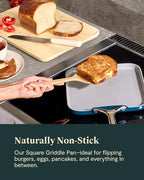 Caraway Square Griddle Pan - 11” Square Pan - Non-Stick Ceramic Coated - Non Toxic, PTFE & PFOA Free - Oven Safe & Compatible with All Stovetops - Black