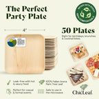 Chic Leaf Compostable & Biodegradable Palm Leaf Disposable Bamboo Plates - Disposable Party Plates for Appetizers - Party Supplies (4'' - 50 Pack)