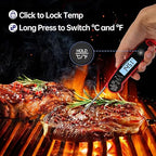 Lonicera Digital Meat Thermometer for Food Cooking. Instant Read Within 1 Sec and ±0.9℉Accuracy with Thermocouple Sensor. IP67 Waterproof, Auto-Rotating Display, Auto Wake up (Red)