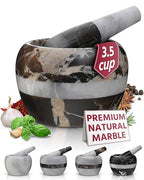 Gusto Nostro Natural Marble Mortar and Pestle Set | 6 Inch - 3.5 Cup Extra Large Mortar Pestle Set for Grinding Herbs, Nuts, Grains | Pesto Grinding and Guacamole Stone Bowl | Marble Spice Crusher