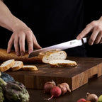 KYOKU 10 Inch Bread Knife - Daimyo Series - Serrated Knife with Ergonomic Rosewood Handle, and Mosaic Pin - Japanese 440C Stainless Steel Bread Cutter with Sheath and Case