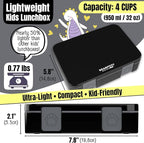 BEARFOOT Kids Lunch Box with Compartments – Compact & Lightweight | Leak-Proof, BPA-Free, Dishwasher & Microwave Safe | Hand-Drawn Design for Preschool, School, Travel (Black, 4 Cups)