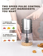 Mini Food Processor 2 Cup Small Electric Food Chopper 2 Speed for Vegetables, Meat, Fruits and Nuts with 4 Stainless Steel Blades, 400-Watt, Light Gray