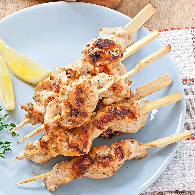 BLUE TOP 200Pcs Bamboo Paddle Picks, 3.5 Inch Sturdy Flat Skewers Food Appetizer Toothpicks for for Fruit, Grilling, Drink, BBQ, Barbecue, Yakitori Chicken, Fondue, Roasting,Cocktail, Marshmallow