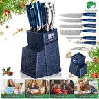 FULLHI 8pcs block Knife Set,chef's Knves Set with Block and Sharpener, Kitchen Knife Set,Multi-colour Handle, Gifts for Men Women