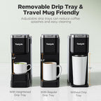 Single Serve Coffee Maker with Built-in Detachable Milk Frother, Iced and Hot Coffee Machine for K Cup & Grounds, 40oz Removable Water Reservoir, 6 Cup Sizes, Fits 7.3" Travel Mug, Black
