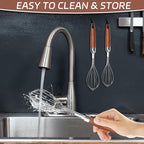 Stainless Steel Wire Whisk, Wooden Handle Kitchen Multi Function Non Stick Balloon Whisk Egg Beater for Blending Whisking, Beating, Frothing & Stirring Batters (10"L x 1.8"W)