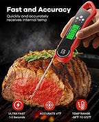 Meat Thermometer Digital, Instant Read Thermometer with Backlight, Calibration & Hold Function, Waterproof Food Thermometer for Kitchen and Outside, BBQ, Turkey, Candy, Liquids, Beef (red)