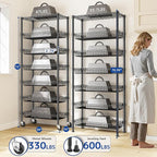 7 Tier Wire Shelving with Wheels 72" H Adjustable Basket Shelf Storage Shelves with Hooks for Kitchen Bathroom Pantry Shelves Closet Laundry Room Organization 72" H x 30" W x 14" D, Black