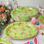 WDF 50Pack Easter Plates Oval Paper Plates - 10" x 12" Bunny Plates for Party Supplies Easter Rabbits Large Disposable Platter for Easter Serving Tray Baby Shower Birthday