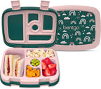 Bentgo Kids Prints Leak-Proof, 5-Compartment Bento-Style Kids Lunch Box - Ideal Portion Sizes for Ages 3-7, Durable, Drop-Proof, Dishwasher Safe, & PFAS & BPA-Free Materials (Green Rainbow)