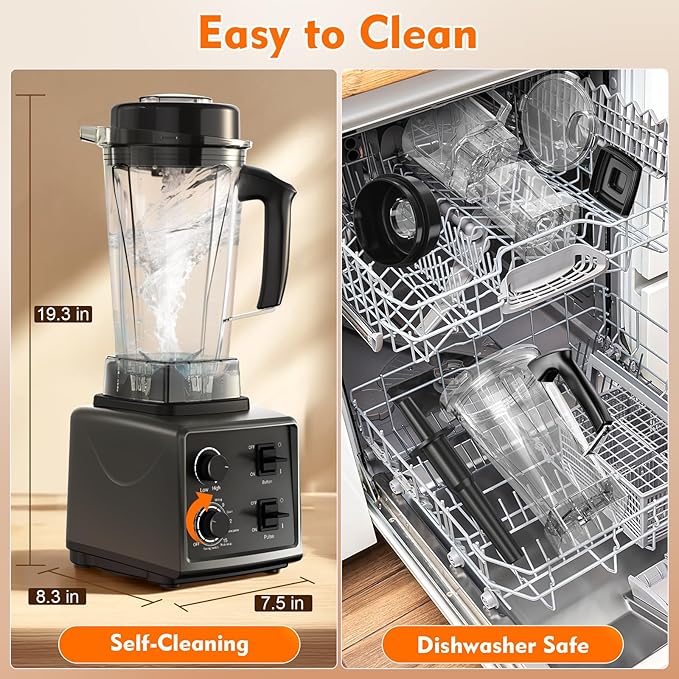 3-in-1 Blender and Food Processor Combo for Smoothies Shakers, 1500W(32000 RPM) Professional Blenders for Kitchen, Adjustable Speed, 68oz BPA-Free Plastic Jar, 30s Self-Cleaning (68 oz)