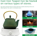 YJX Cast Iron Teapot and Tea Cups Set, 33.8oz Hexagon Pattern Tea Set with Cups and Cup Mats, Enameled Tea Kettle for Stovetop, Durable Tea Pot Set with Stainless Steel Infuser for Loose Leaf