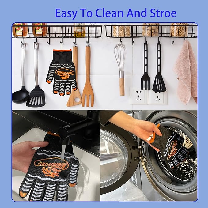BBQ Gloves, Oven Gloves 1472℉ Heat Resistant Gloves for Grilling, Kitchen Gloves for BBQ, Grilling, Cooking, Baking-1 Pair
