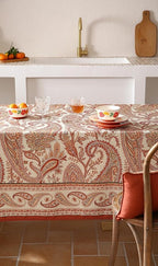 ISAENNE Designer French Red Tablecloth Rectangular,Fall Linen Table Cloth with Cashew Pattern,Stain Proof Decor Tablecloths for Dining Thanksgiving Kitchen Christmas,55"*79"-Chauffrey D