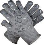 Oven Gloves with Fingers - 932°F Extreme Heat Proof and Cut Resistant Mitts for Kitchen, BBQ, Grill, Baking, Fire Pit - EN407 Certified with Non-Slip Silicone Grip and Cotton Lined for Comfort