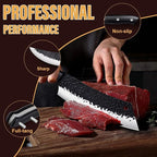 Golden Bird Butcher Knife Set - 4pcs Hand Forged Meat Cleaver Knife & Serbian Chef Knives & Sharp Viking Knives for Meat Cutting, Camping, BBQ, Christmas Gifts for Men Women