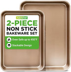 NutriChef Non Toxic Baking Pan, Medium and Large Cookie Sheets, Premium Nonstick Carbon Steel Cookie Pans for Baking - Commercial Grade, Restaurant Quality, Bakeware Set, Easy to Clean - (Set of 2)