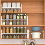 iPEGTOP 2 Pack Large Expandable Cabinet Storage Shelf, Heavy Duty Stackable Steel Metal Spice Rack Adjustable Height Home Office Pantry Garage Shelves for Counter Kitchen Organization, White
