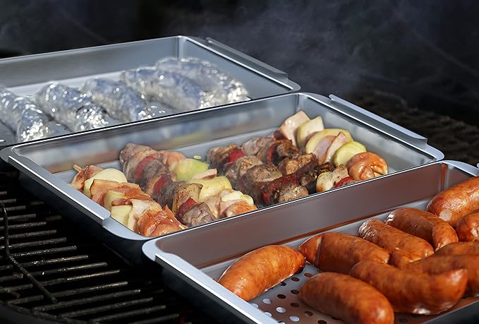 Yukon Glory Grill Basket Set, Stainless Steel BBQ 'N Serve 5-Piece with 3 Baskets, Removable Handle & Drip Tray for Vegetables, Fish, Shrimp
