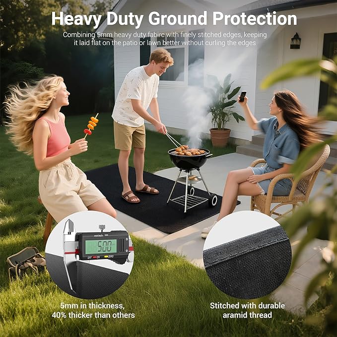 Lancryen 2025 Thickened 40 x 60 inch Under Grill Mat for Outdoor and Indoor, Double-Sided Fireproof Grill Pad, Indoor Fireplace/Fire Pit Mat, Oil-Proof Waterproof BBQ Protector for Decks and Patios