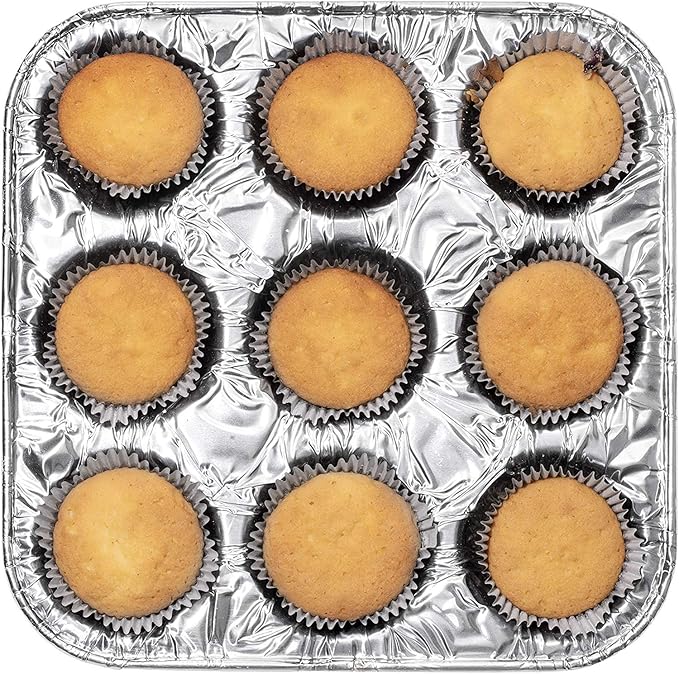 9-Cavity Mini Cupcake and Muffin Pans | Disposable Aluminium Baking Pans | Use for Baking Mini Muffin, Cupcake, Cake | For Weddings, Parties, Birthdays, Gatherings (48 Pack)