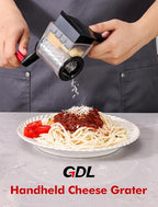 GDL Cheese Grater with Handle, Compact Parmesan Cheese Grater for Kitchen, Dishwasher Safe Parmesan Grater with Stainless Steel Blade for Cheese, Nuts, Chocolate and More, Black