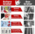 Rotary Cheese Grater Shredder, Speed Kitchen Manual Round Mandolin Slicer Safe Grinder with 3 Interchangeable Blades for Nuts, Carrot, Hashbrown, Garlic, Walnut, Potato, Chocolate (Red)