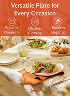 Sweese 11 Inch Porcelain Dinner Plates, Set of 6 - Beige, Vitrified China, Curve Collection, Dishwasher Microwave Safe