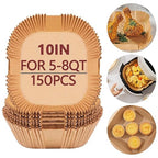 150 Pack 10 Inch Air Fryer Liners, Parchment Paper Sheets for Air Fryer Basket, Non-Stick, Disposable, Unbleached, Heat Resistant, Fits 5-8 QT Air Fryers, Oil-Free & Healthy Cooking