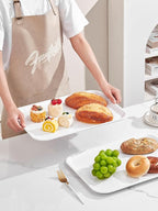 Blue Boat 17" x 12" Rectangular Serving Trays Set of 2 White, Melamine Serving Platter, Light Weight Easy to Clean Sturdy Stackable BPA-Free Dishwasher Safe