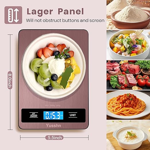 Digital Kitchen Scale - Precision Food Scale for Cooking & Baking (1g/0.05oz Accuracy) - Waterproof Stainless Steel with LCD Display, Batteries Included - Weight in Grams & oz (Rose Gold)
