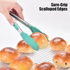 Doosu Kitchen Tongs for Cooking - 600°F Heat Resistant Food Tong Set with Non-Scratch Silicone Tips, Heavy Duty Stainless Steel Locking Tong for BBQ, Grilling Steak, Serving Salad (9+12in, Aqua Sky)