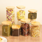 82 Oz Glass Storage Containers with Bamboo Lids, Square Glass Canister Sets Clear Glass Pantry Storage Containers with Lids for Cookie Flour Oat Pasta Tea Coffee Bean, Set of 3