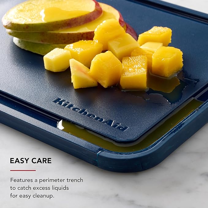 KitchenAid Classic Plastic Cutting Board with Perimeter Trench and Non Slip Edges, Dishwasher Safe, 8 x 10 inch, Ink Blue