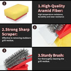 BBQ Grill Brush with Scraper-Removable BBQ Clearning Brush Head with Wire Bristles Brush & 2 Steam Brush-Red Grill Cleaner Brush Accessories for Gas/Charcoal Grilling Grates-Gifts for Grill Men