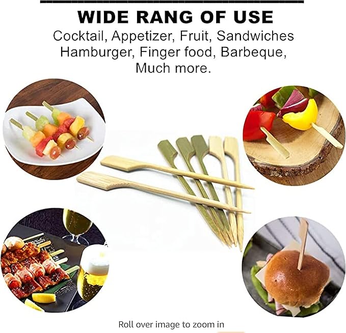 6 inch(1000 Pack) Bamboo Wooden Paddle Picks Skewers for Cocktail，Appetizers，Fruit Kabobs，Sandwich，Barbeque Snacks……5 Packs of 200 Each (1000 Count)