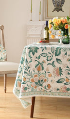 patdrea Designer French Green Table Cloth for Rectangle Table,Vintage Italian Floral Country Linen Extra Long Tablecloth,Decor Cover for Kitchen Dining,Christmas,Thanksgiving,67"x118"-Tree Life