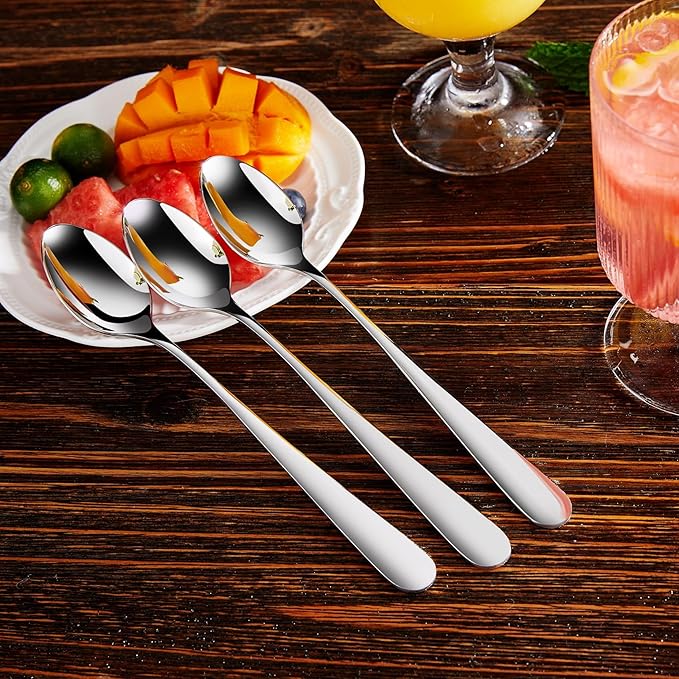 KEAWELL Premium 8-Piece Louise Long Handle Spoons, 18/10 Stainless Steel, Brilliant Mirror Finish, Ideal for Coffee, Cocktails, Beverages, and More, Dishwasher Safe (9 inch, 8)