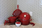 Larder & Vine 5-Piece Enameled Cast Iron Cookware Set - Includes 5.7 Quart Dutch Oven with Lid, 10.25 Inch Skillet, 2.2 Quart Saucepan with Lid (Cabernet)