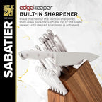 Sabatier Forged Triple Rivet Built-In Edgekeeper Sharpener, 18-Pieces, High-Carbon Stainless Steel Kitchen Knives, Razor-Sharp Knife set with Acacia Wood Block, White
