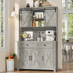 67.7 Inch Farmhouse Pantry Storage Cabinet with Sliding Barn Doors, 2 Drawer Farmhouse Coffee Cabinet with Adjustable Shelf, Side Board with Buffet Cupboard Livingroom Kitchen, Grey