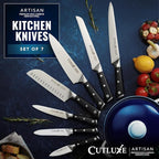 Cutluxe Chef Knife Set, 7 PCS Professional Chef's Knife Set – Razor Sharp German Steel, Full Tang, Ergonomic Handles – Artisan Series