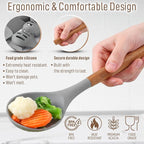 Zulay Kitchen Utensils Set Non-Stick Silicone Cooking Utensils Set with Authentic Acacia Wood Handles - 8 Piece Set - Silicone Kitchen Utensils Set with 464°F Heat Resistance - Gray