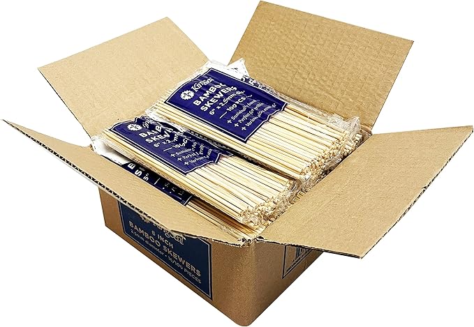 1600 Count | KingSeal Natural Bamboo Wood Grilling Skewers, 6 Inches x 2.5mm Diamter, for Shish Kebabs, BBQ, and Fruit Arrangements, Bulk Pack - 16 Packs x 100 Skewers